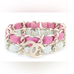 CHANEL Pink and Gold Interwoven Bracelet